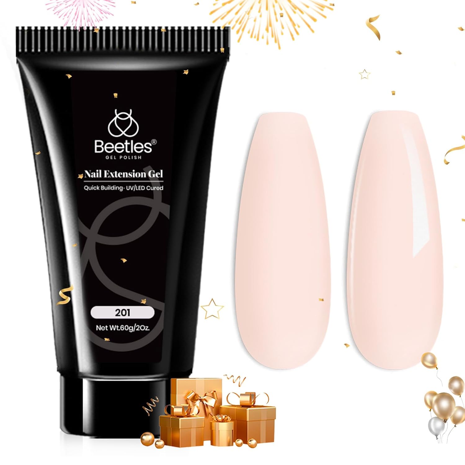 Beetles – Gel de extensión de uñas para uñas, 2.16 onzas, clásico natural gelatina, nude, rosa, sorbete, diseño de arte de uñas, gel de extensión de