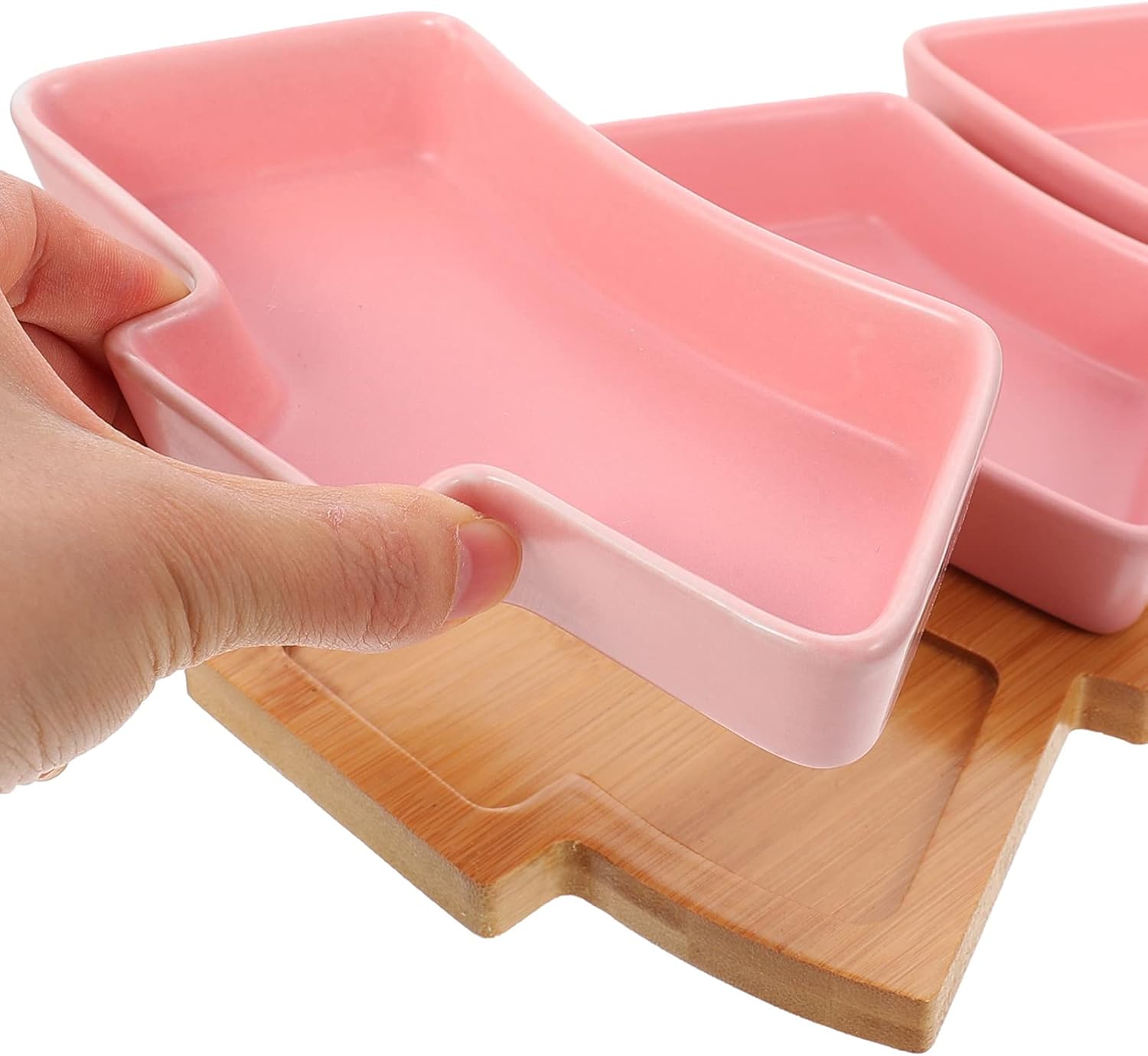 Angoily Bandeja de cerámica con forma de árbol de Navidad para entretenimiento, plato de servir alimentos con base para aperitivos, aperitivos,