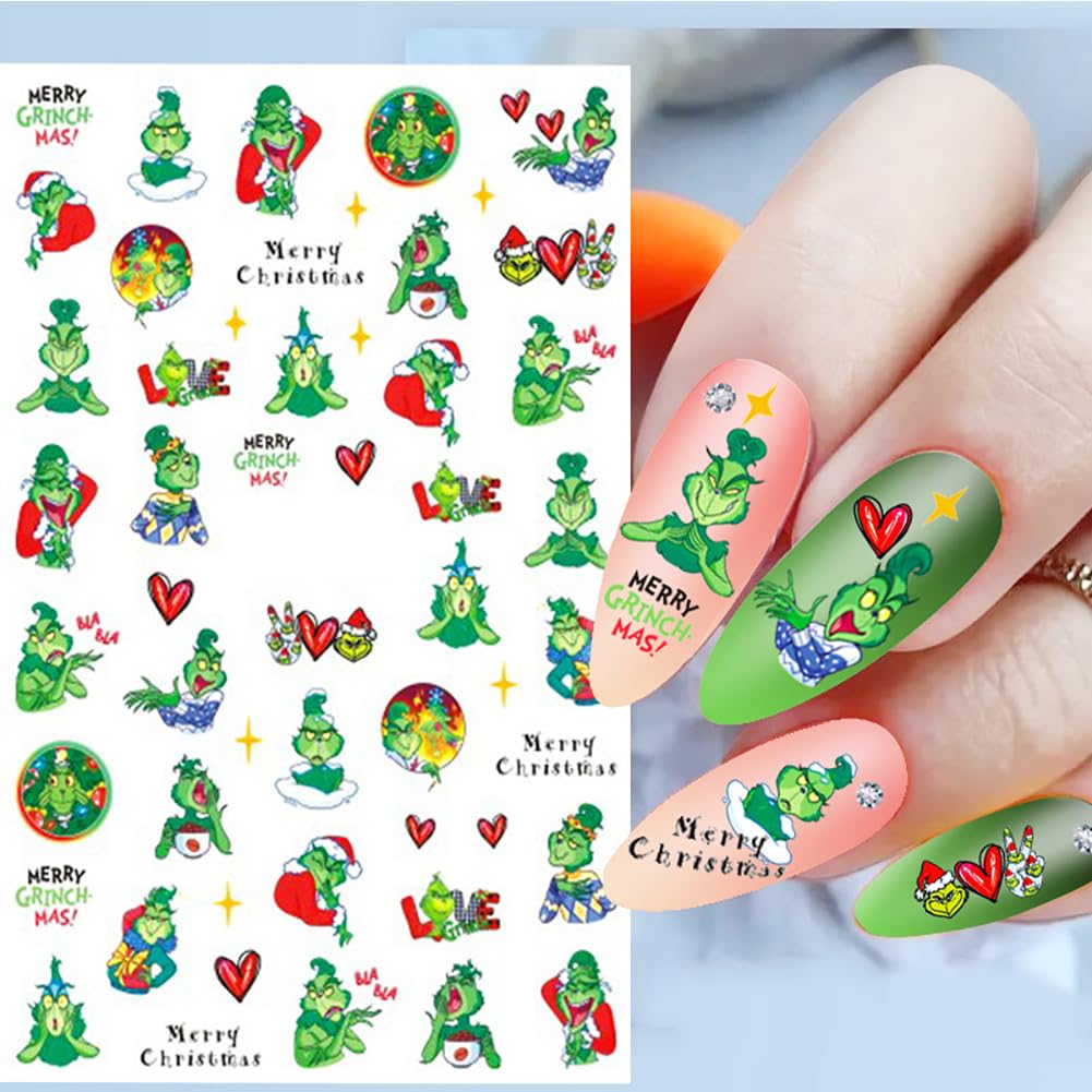 Calcomanías de arte de uñas de Navidad, diseño autoadhesivo 3D, suministros de calcomanías de uñas de Navidad, árbol de Navidad, copos de nieve,