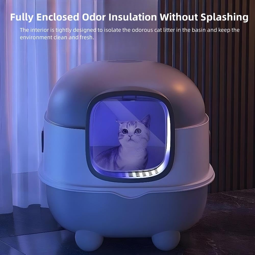 Caja de arena para gatos, bandeja de arena grande para gatos con luz UV, bandeja de arena para gatos con tapa, bandeja de arena cerrada para gatos