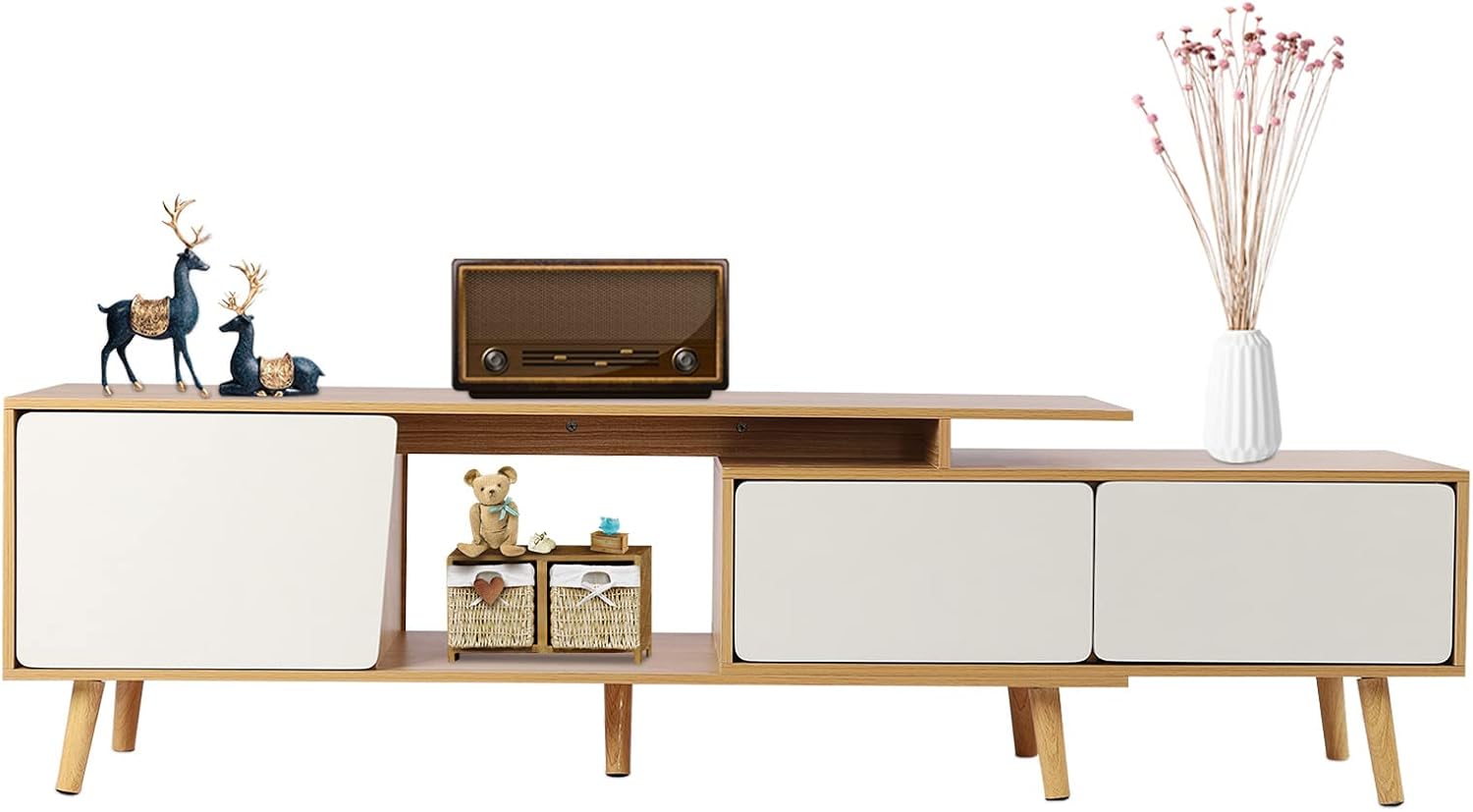 Gdrasuya10 Soporte de TV de 47.2 pulgadas, moderno mueble de TV de estilo rural, consola de TV de perfil bajo, estante ajustable de mediados de