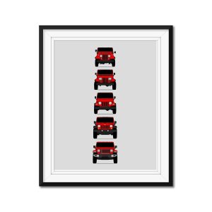 Jeep Wrangler Generations (CJ, YJ, TJ, JK, JL) Inspired Poster Print Wall Art of the History and Evolution of the Wrangler Generations (Unframed) Jeep Wrangler Generations (CJ, YJ, TJ, JK, JL) Inspired Poster Print Wall Art of the History and Evolution of the Wrangler Generations (Unframed)