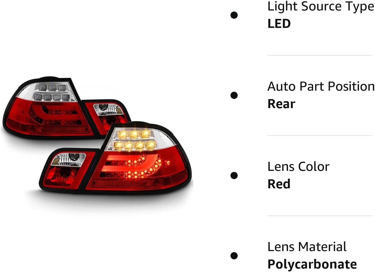 ACANII – Para 2000-2003 BMW E46 Serie 3 Coupé LED Luces traseras Luces traseras Lámparas de freno izquierda+derecha