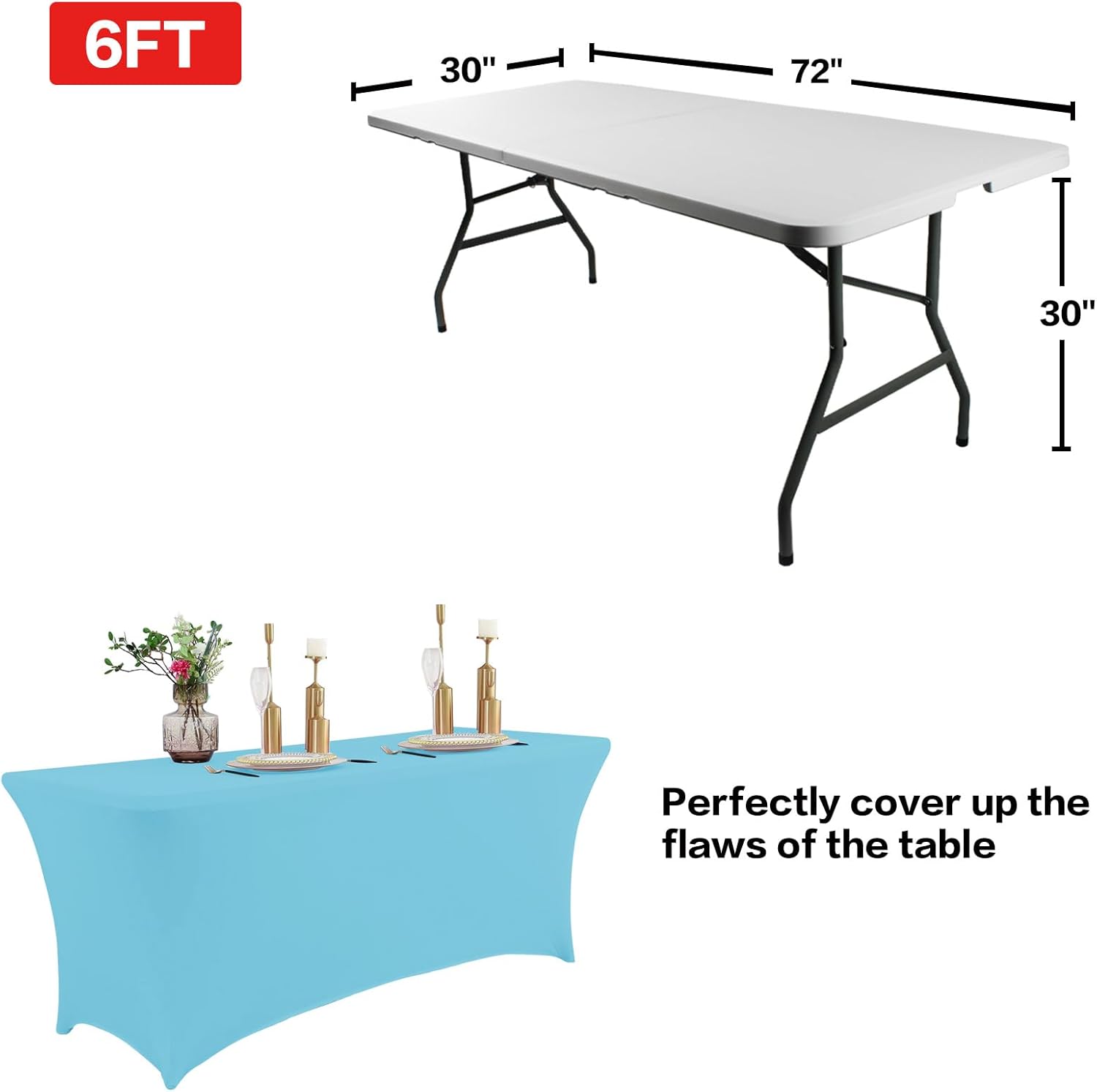 Mantel de 6 pies para mesas rectangulares, ajustado, elástico, lavable, color niebla azul, protector de mesa de elastano para eventos, fiestas,