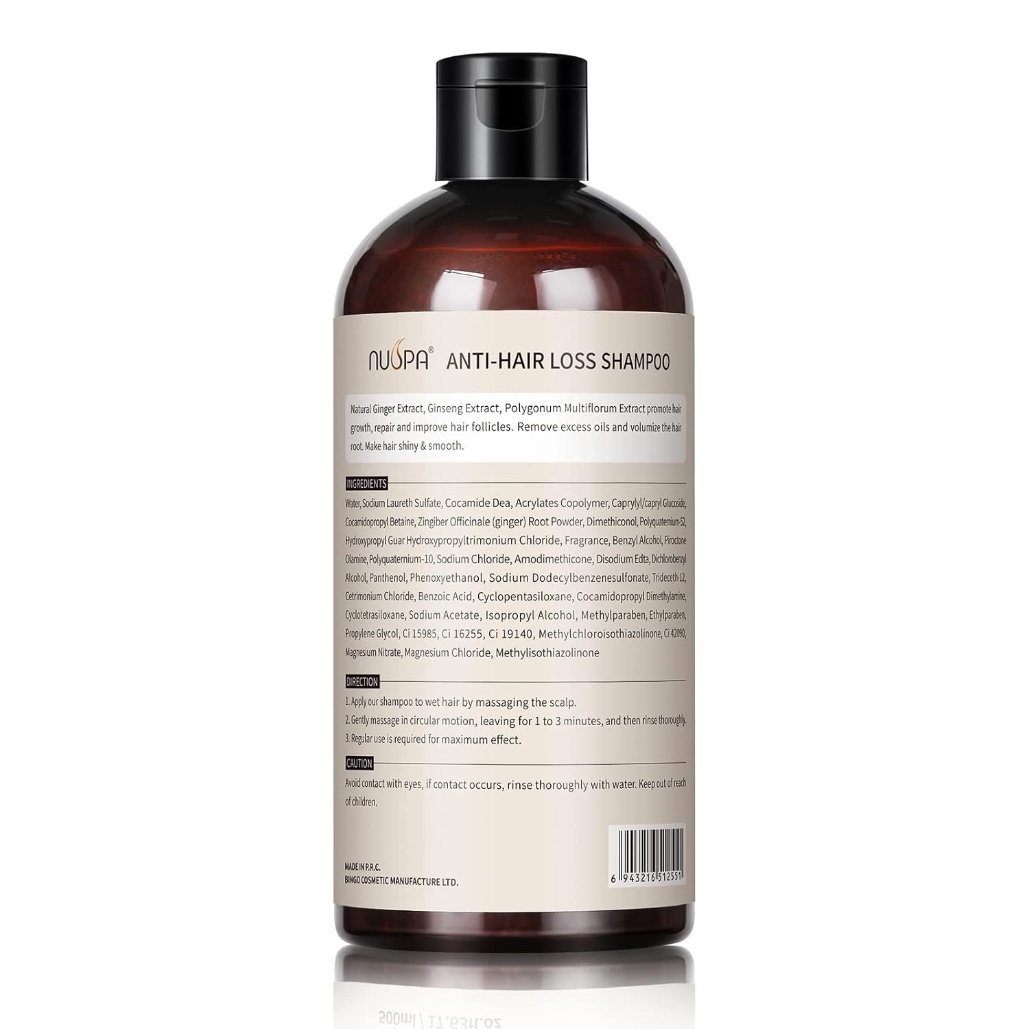 Champú para adelgazar el cabello 5 en 1, lavado de cabello orgánico 100% natural infundido con jengibre, ginseng, Polygonum Multiflorum, tratamiento