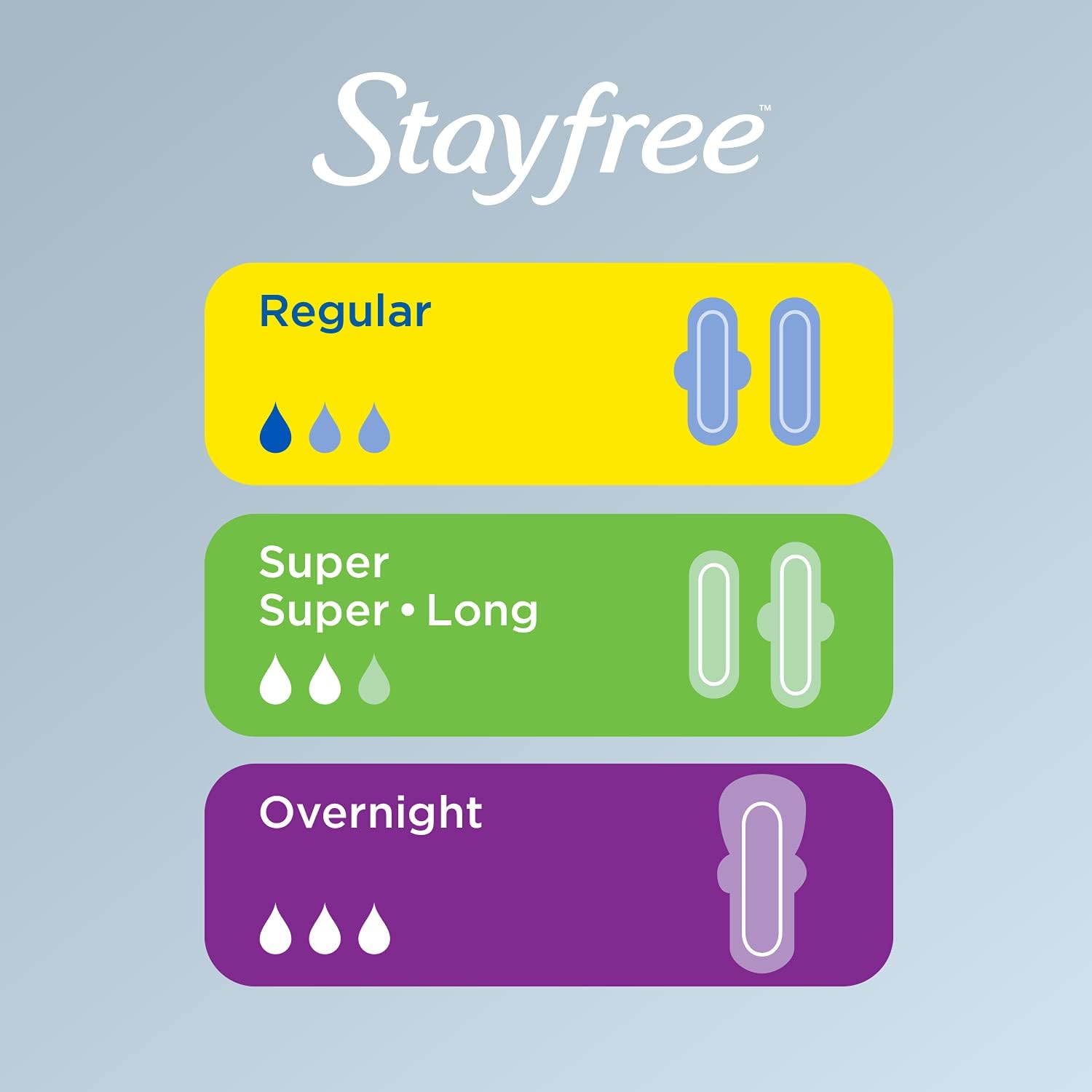 Stayfree Maxi Super Long Wingless – Almohadillas de protección y absorción fiables para mujeres, 48 unidades (paquete de 3)
