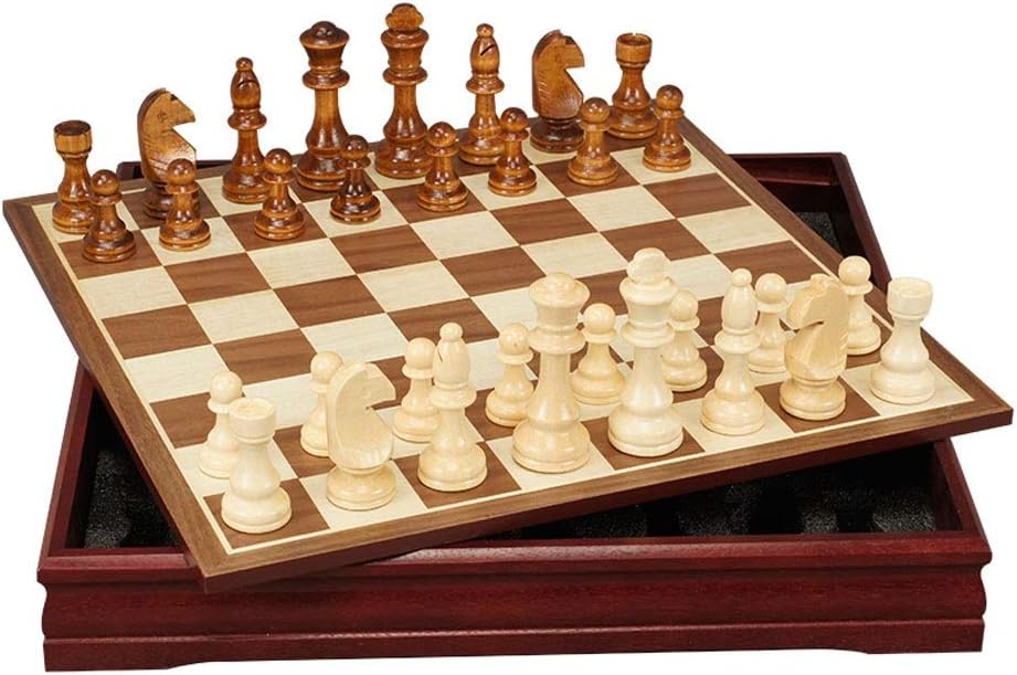 ROLTIN Juego de ajedrez de madera clásico tablero de ajedrez de madera y piezas de madera para adultos y niños