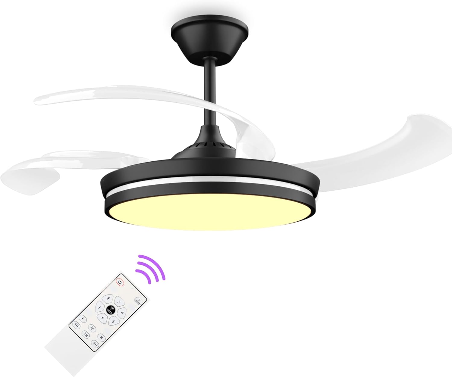 Ventilador de techo retráctil con luces, ventilador de techo retráctil de 42 pulgadas con luz LED y control remoto, motor silencioso de cuchillas