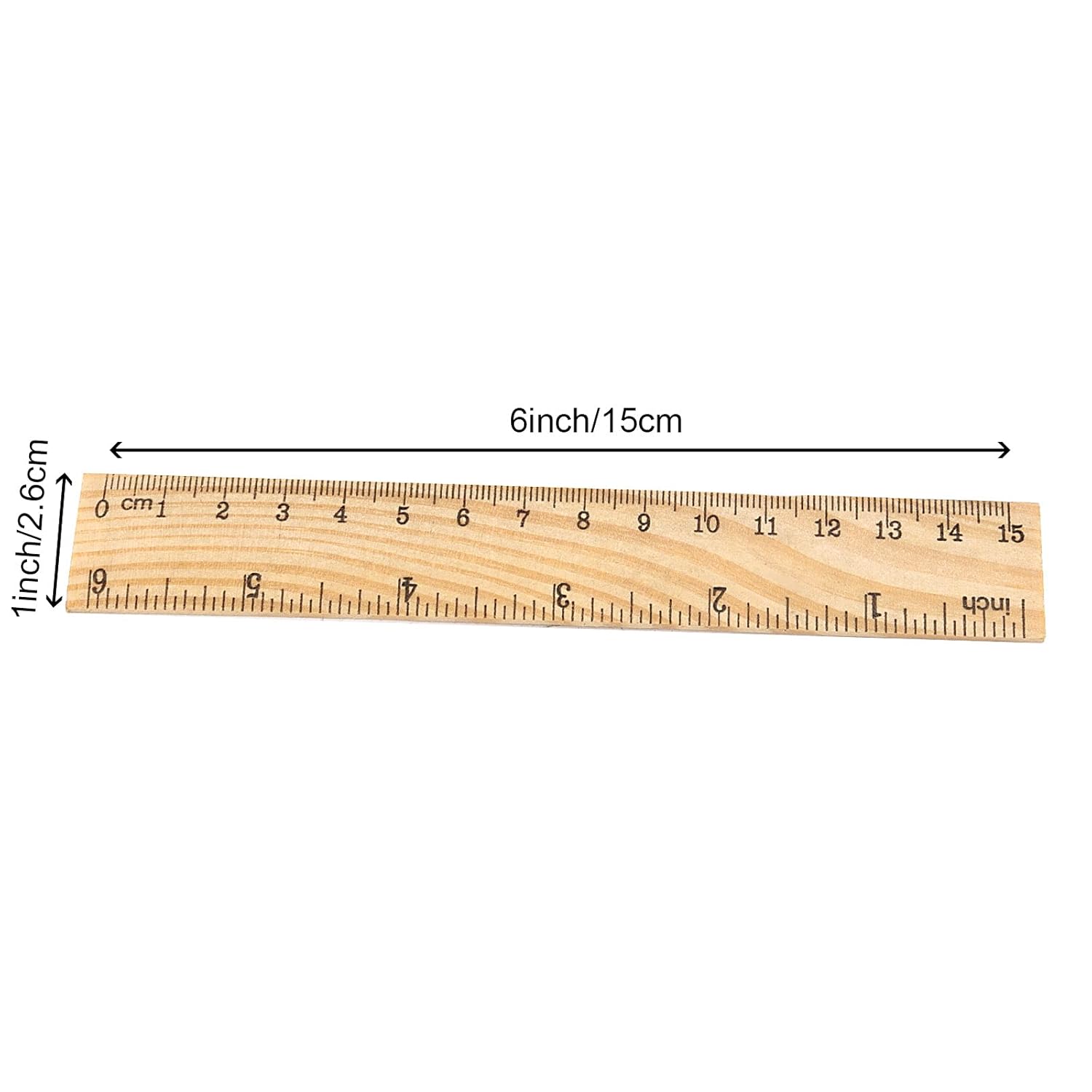 144 reglas de madera de 6 pulgadas, 5.9 in, 2 escalas de madera precisa, herramienta de medición de madera de doble cara para estudiantes,