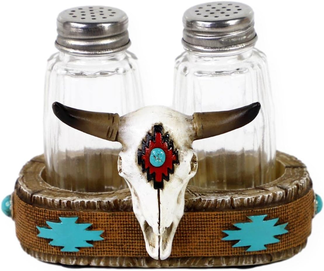 Western Cow Steer Skull – Juego de salero y pimentero con soporte