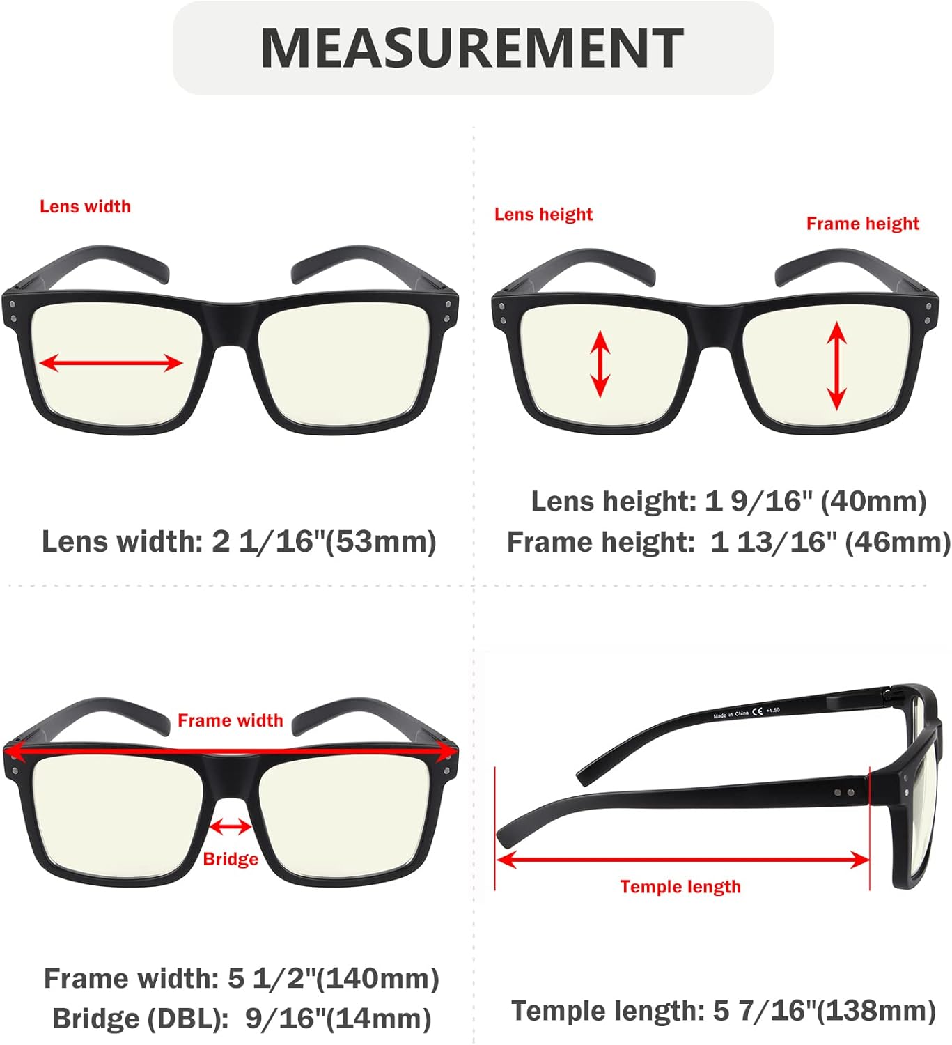 Eyekepper Paquete de 5 lentes de lectura de gran tamaño con bloqueo de luz azul para lectores grandes +0.0
