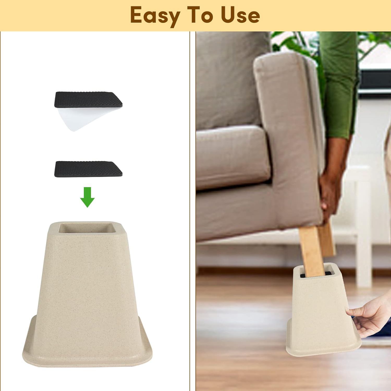 Elevadores de cama de 6 pulgadas, resistentes, paquete de 6, elevadores de muebles para sofás de gran tamaño, elevadores de sofá con almohadilla