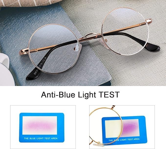 Brigtlaiff Gafas redondas de bloqueo de luz azul para hombres y mujeres, gafas de televisión para juegos de computadora, antifatiga ocular con marco