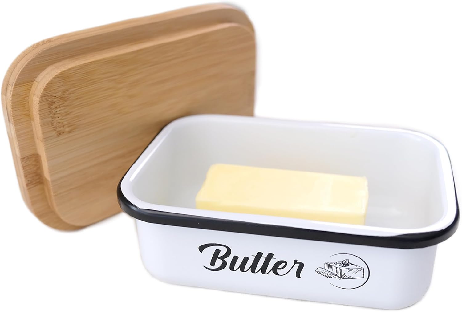 Recipiente de mantequilla  Mantequera grande de lata esmaltada con tapa para encimera  Mantequillera con tapa para refrigerador  Mantequillera