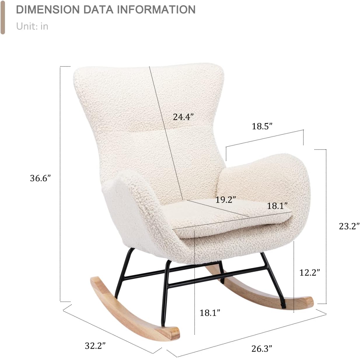 Mecedora de peluche para guardería, mecedoras tapizadas con respaldo alto y reposabrazos, silla deslizante pequeña para guardería, sala de estar,