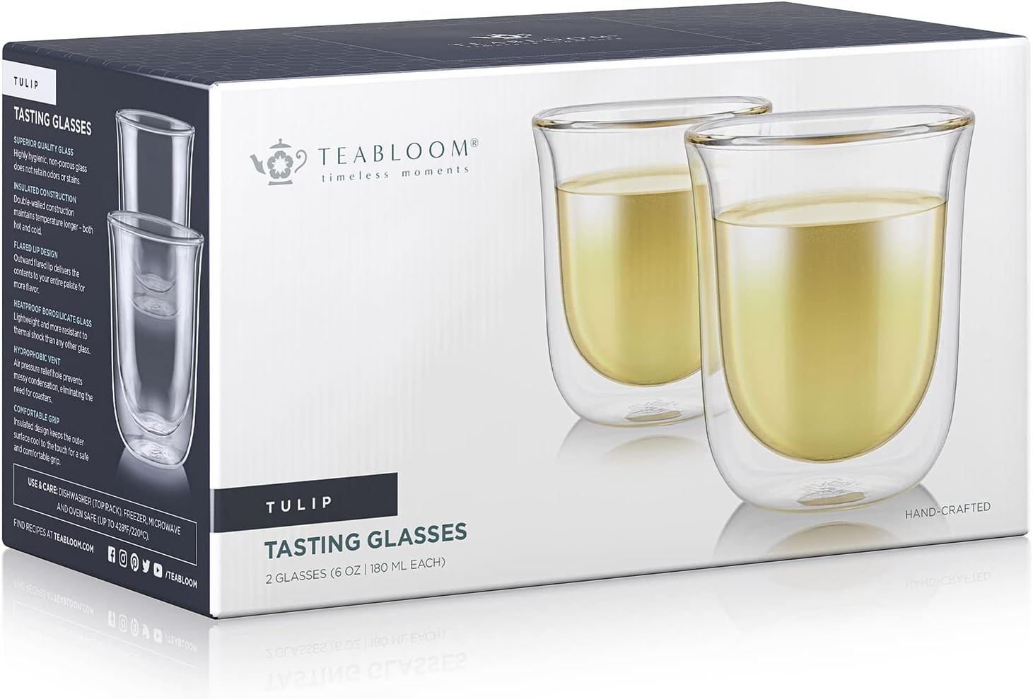 Teabloom Vasos aislados Tulip para té, espresso y otras bebidas, vidrio de doble pared resistente al calor que mantiene las bebidas calientesfrías,