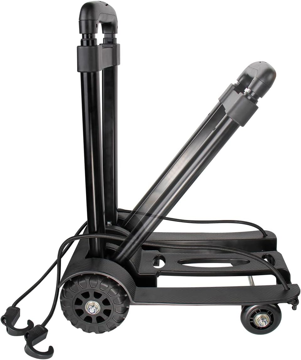 Camión de mano plegable, carrito de equipaje resistente de 270 libras con cuerda elástica y mochila con cordón, carrito de plataforma portátil con 4