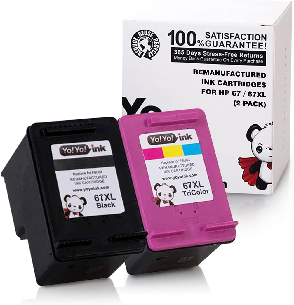 YoYoink Cartuchos de tinta remanufacturados HP 67XL de repuesto para cartuchos de tinta HP 67, paquete combinado de color negro (1 negro, 1 color 2