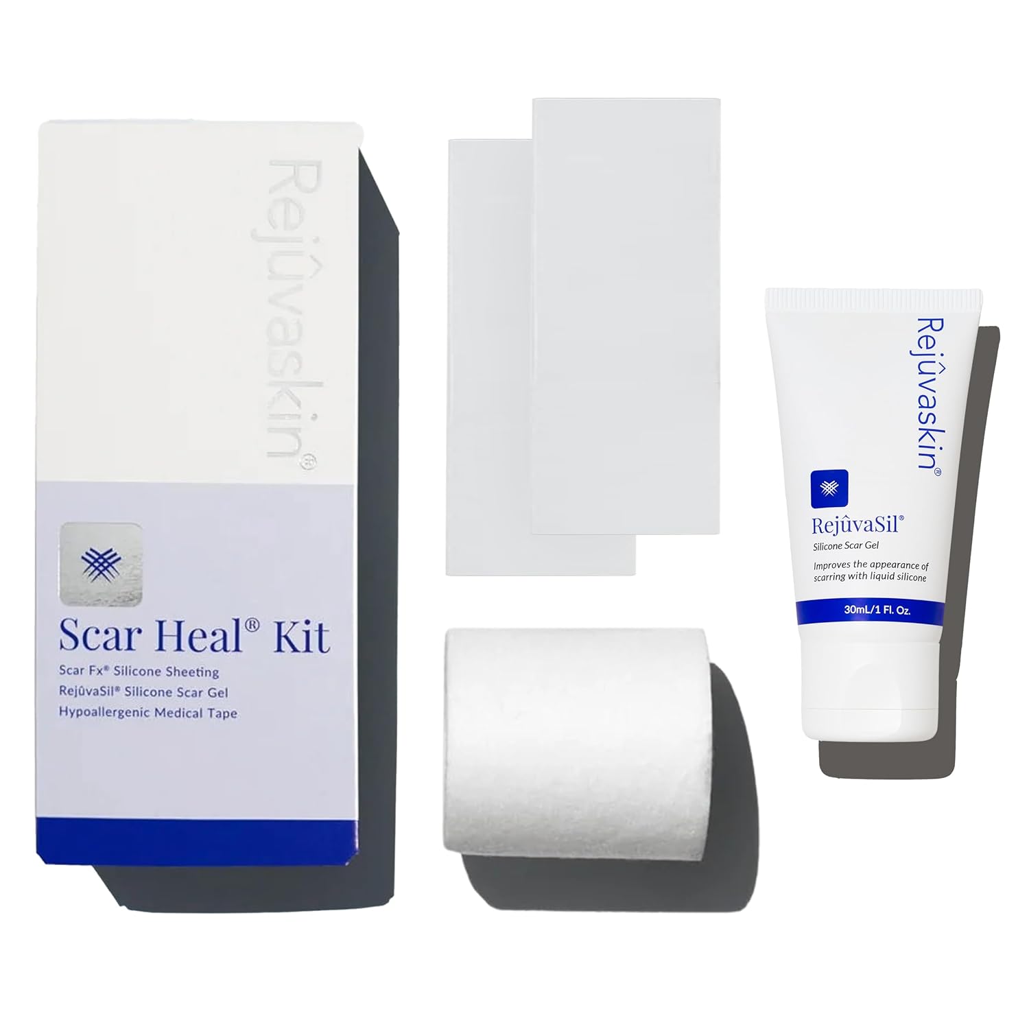 Rejuvaskin Kit de curación de cicatrices para cicatrices pequeñas, suavizar, aplanar, reducir y recuperar, láminas de silicona, gel RejuvaSil y