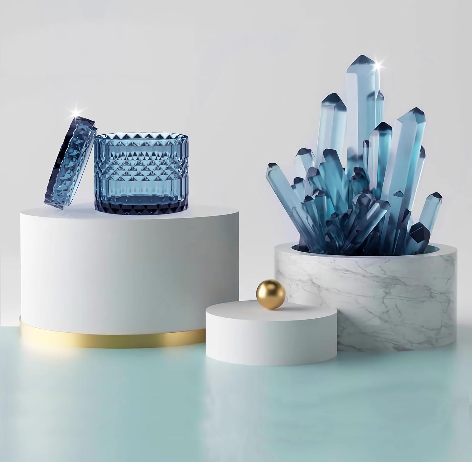 Juego de 5 accesorios de baño azules, modernos accesorios de baño de vidrio con dispensador de jabón de loción, jabonera, soporte para cepillos de