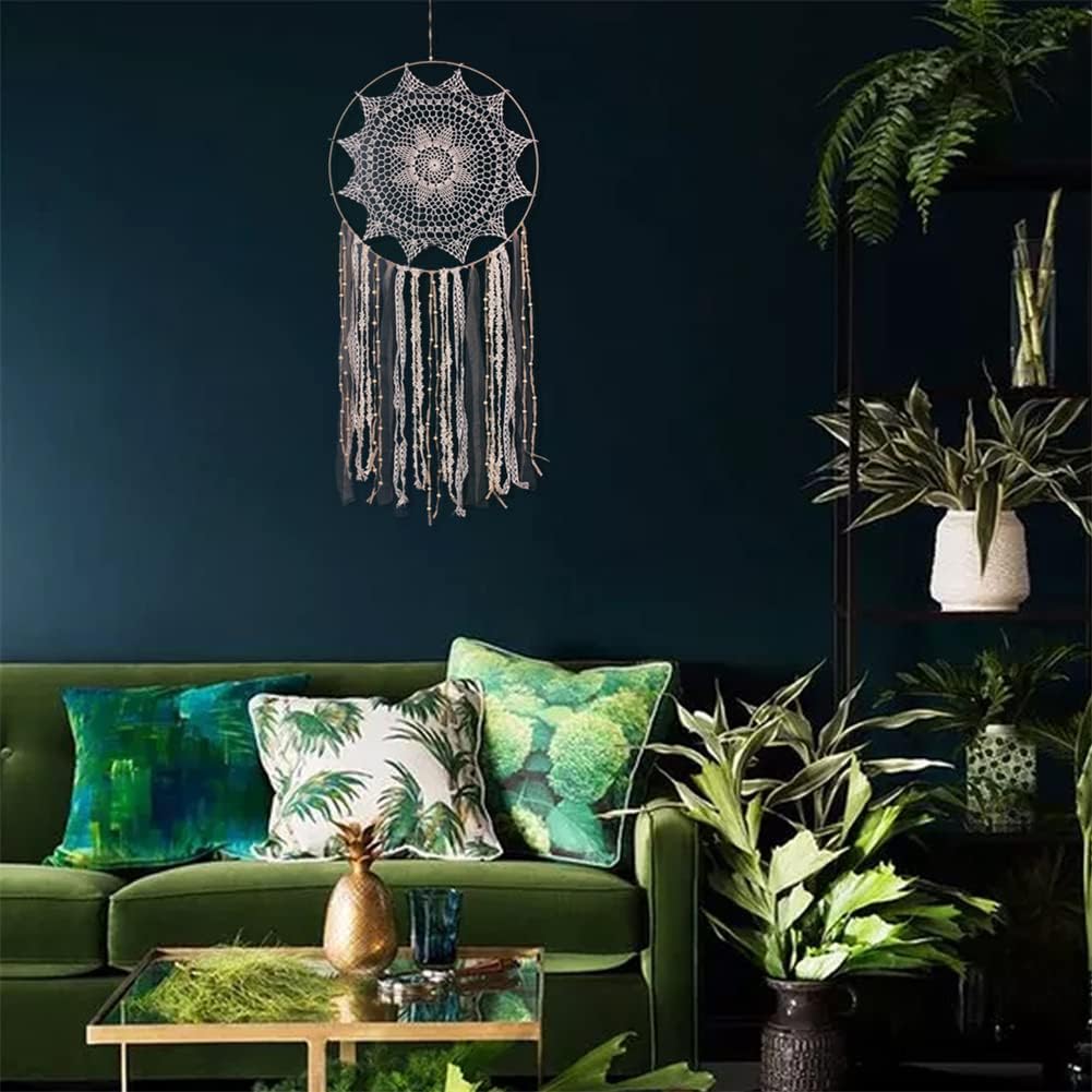 Atrapasueños de macramé  Atrapasueños de borla beige hecho a mano  Adornos colgantes bohemios para dormitorio, sala de estar, guardería, hogar,