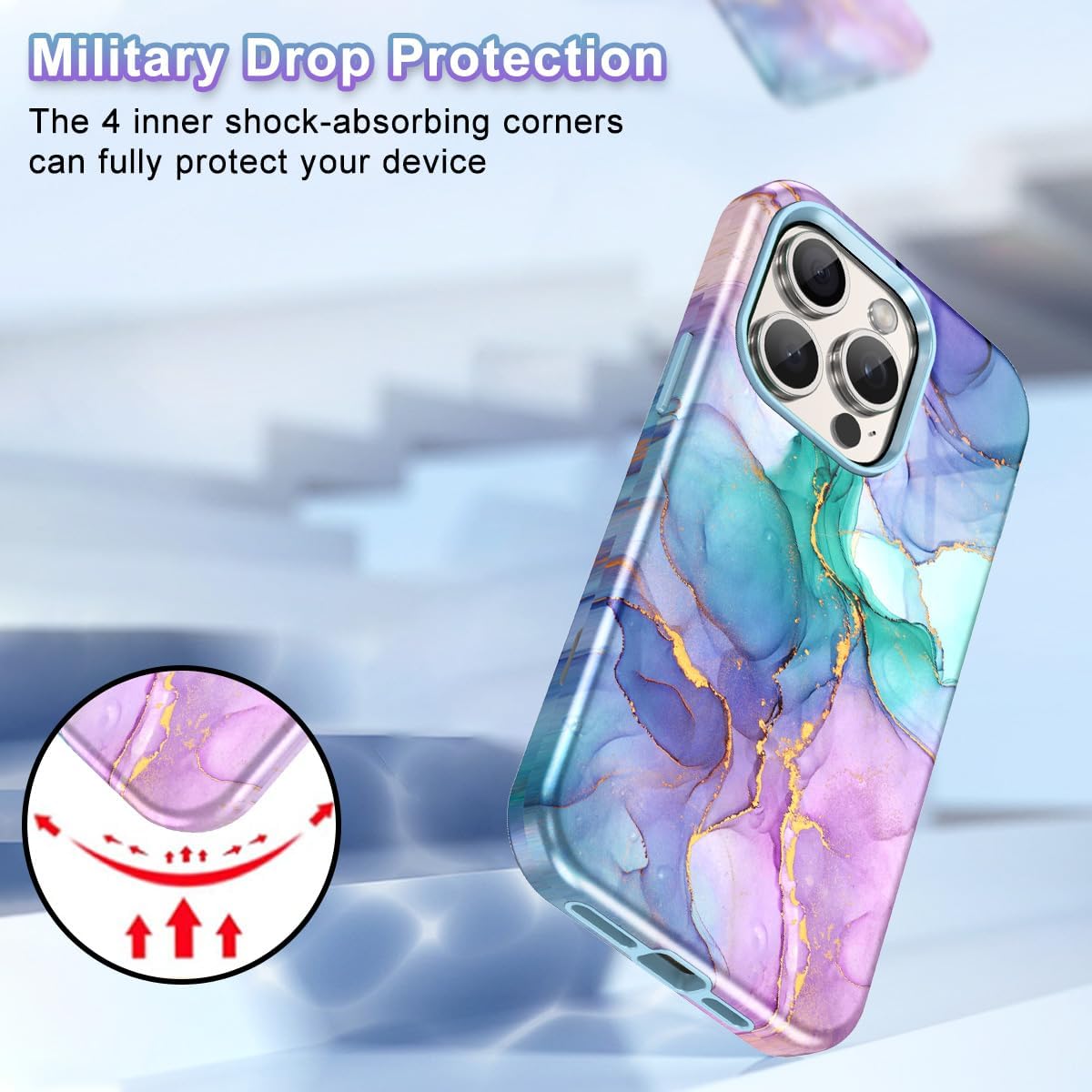 Btscase Funda para iPhone 15 Pro de 6.1 pulgadas (2023), patrón de mármol 3 en 1, resistente a prueba de golpes, cuerpo completo, policarbonato
