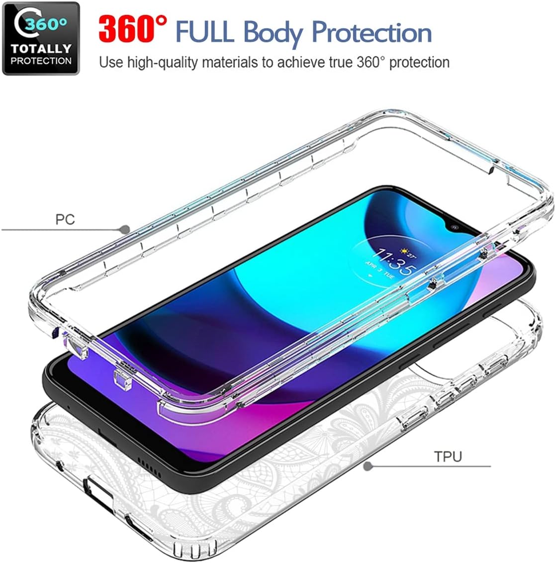 Tothedu XT2155 – Funda para Moto E20, Moto E30, Moto E40, XT2155 con protector de pantalla de vidrio templado, bonito patrón de mandala