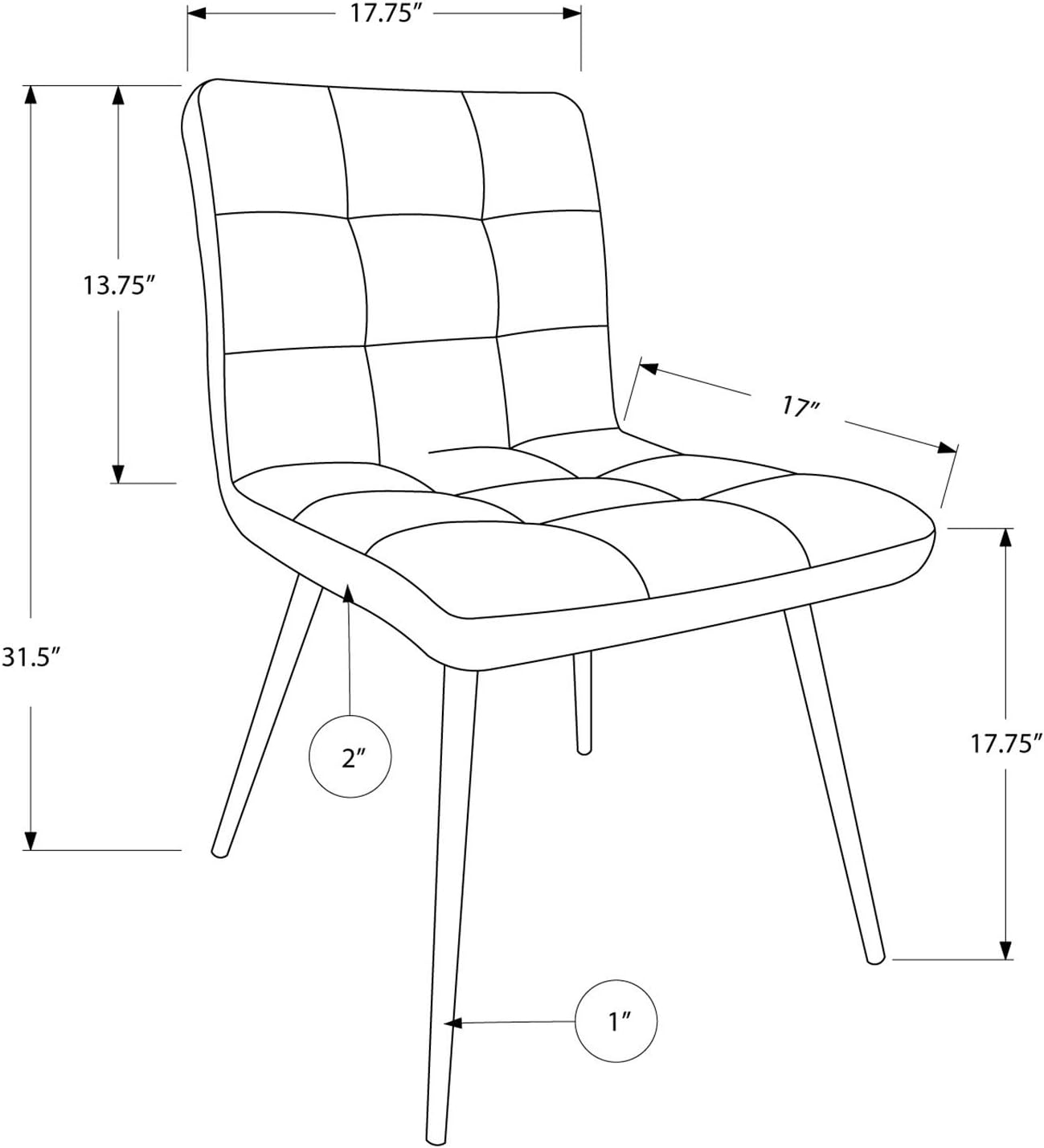 Monarch Specialties Silla de comedor de 2 piezas de metal cromado con aspecto de cueronegro, 32 pulgadas
