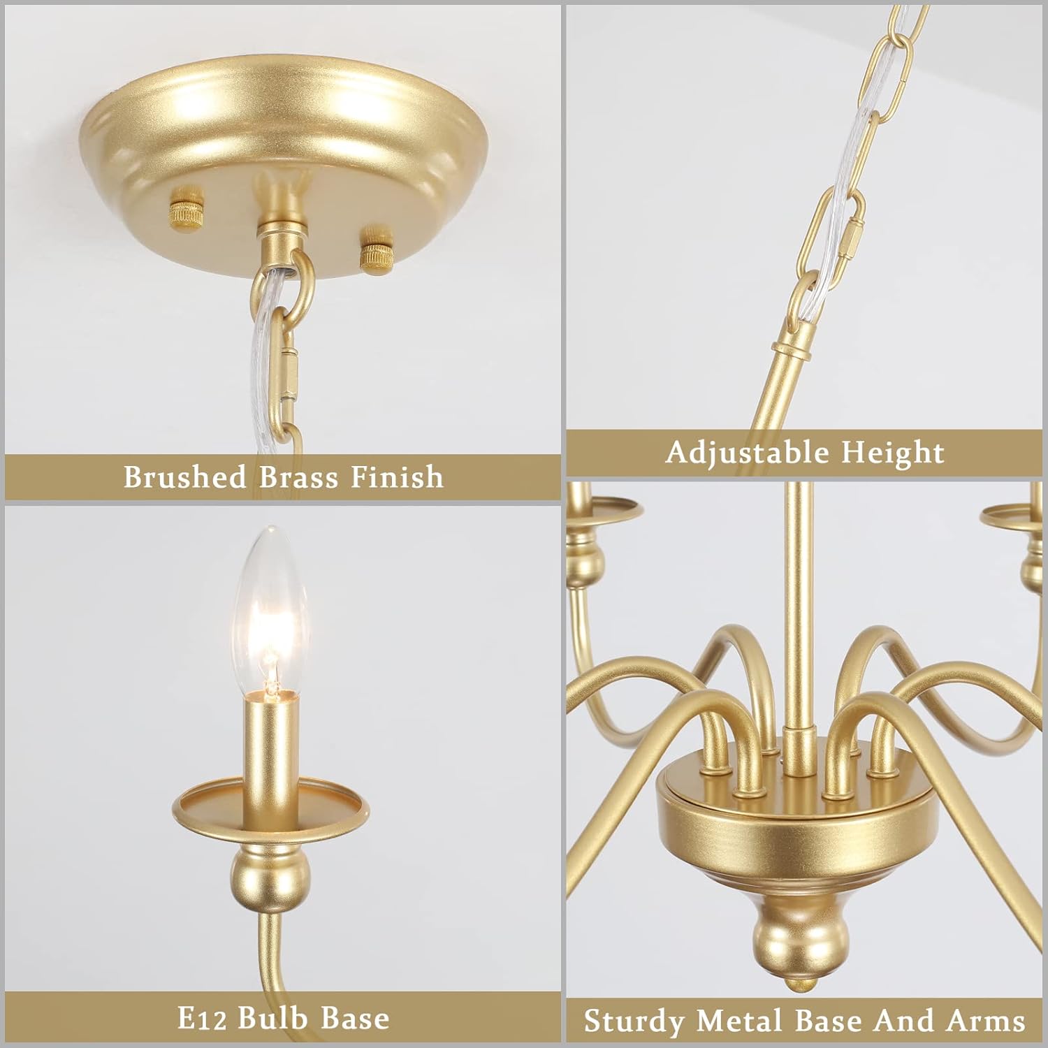 MRHYSWD Gold Chandelier Light Fixture 6 Lights Modern Farmhouse Chandelier for Dining Room Candle Pendant Light Fixtures Ceiling Hanging Chandeliers