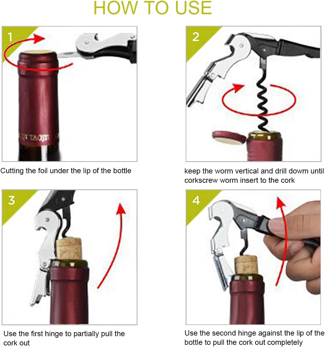 Sacacorchos de camarero profesional con cortador de aluminio, abridor manual de botellas de vino para servidores, camareros y camareros (rojo vino)