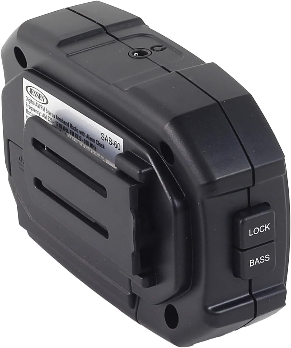 Jensen SAB-60 Brazalete Digital AMFM Radio Estéreo con Reloj y Auriculares, Negro, SAB-60