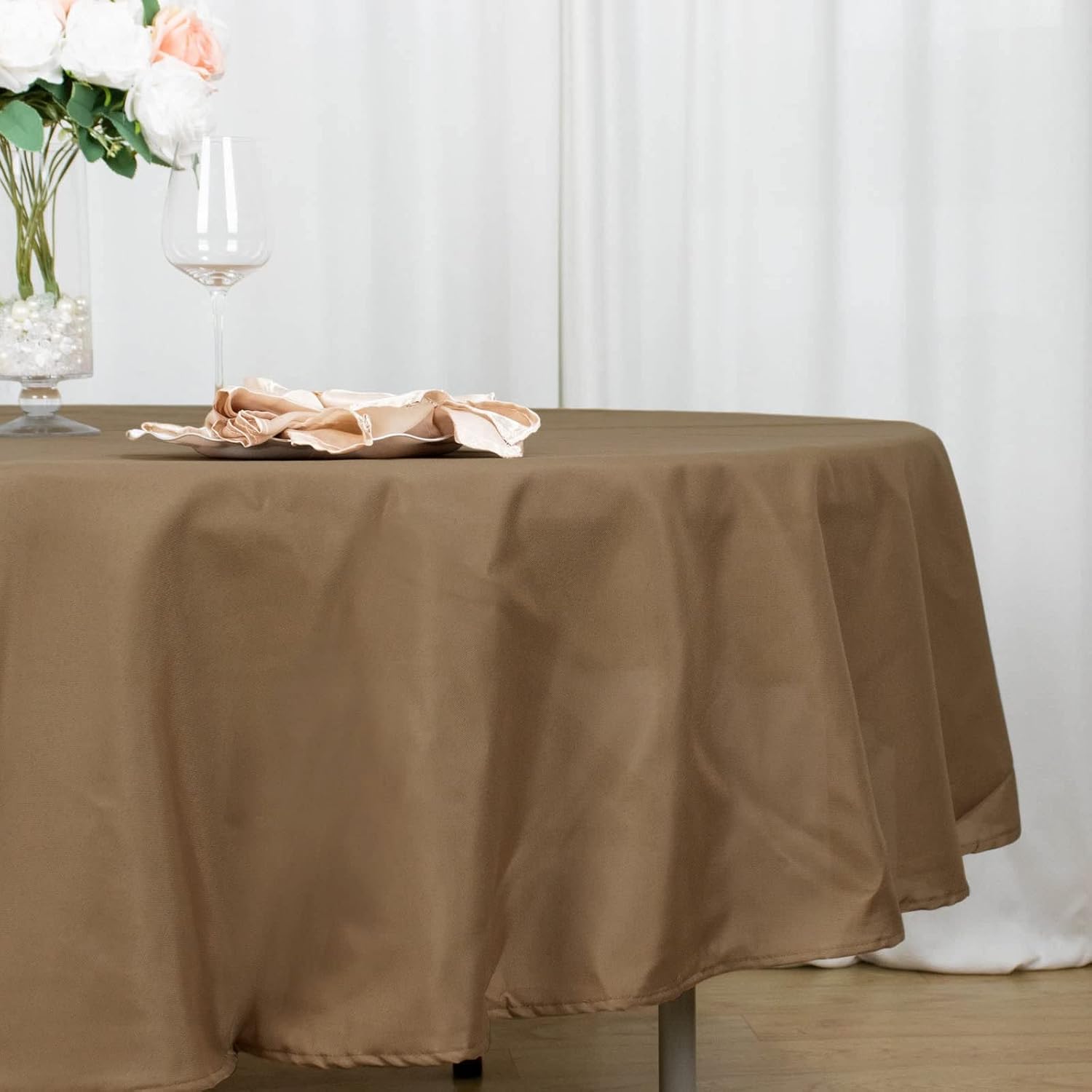Efavormart – Mantel redondo de poliéster color gris pardo de 90 pulgadas, mantel de lino reutilizable para mantel de baby shower, boda, fiesta de