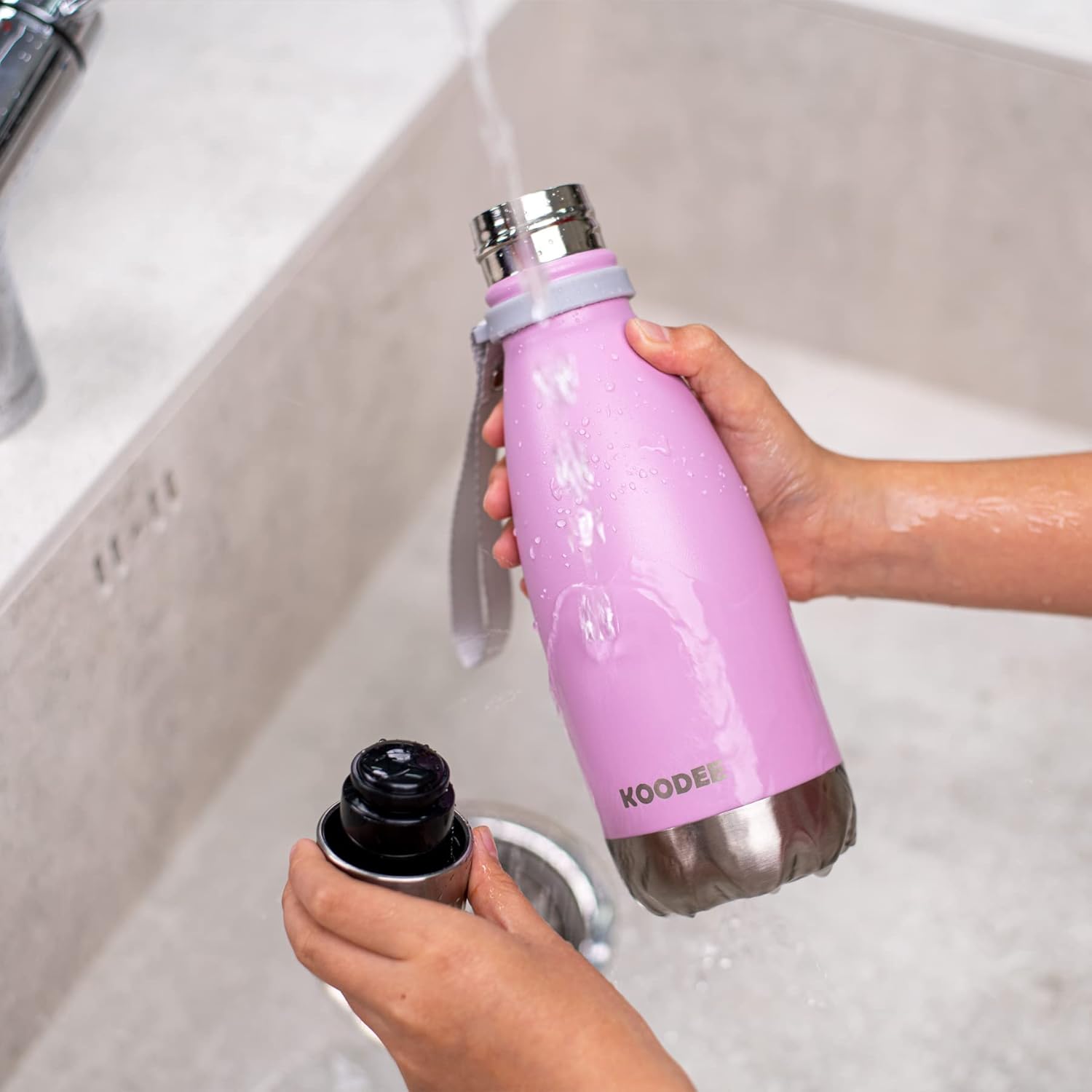 koodee Botella de agua de 12 onzas de acero inoxidable aislada al vacío a prueba de fugas, botella de agua deportiva de metal para la escuela