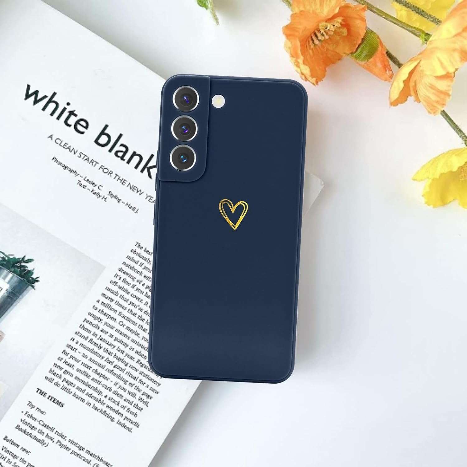 Funda para Samsung Galaxy S22, bonita funda delgada a prueba de golpes con soporte de carga inalámbrica y protección, azul marino