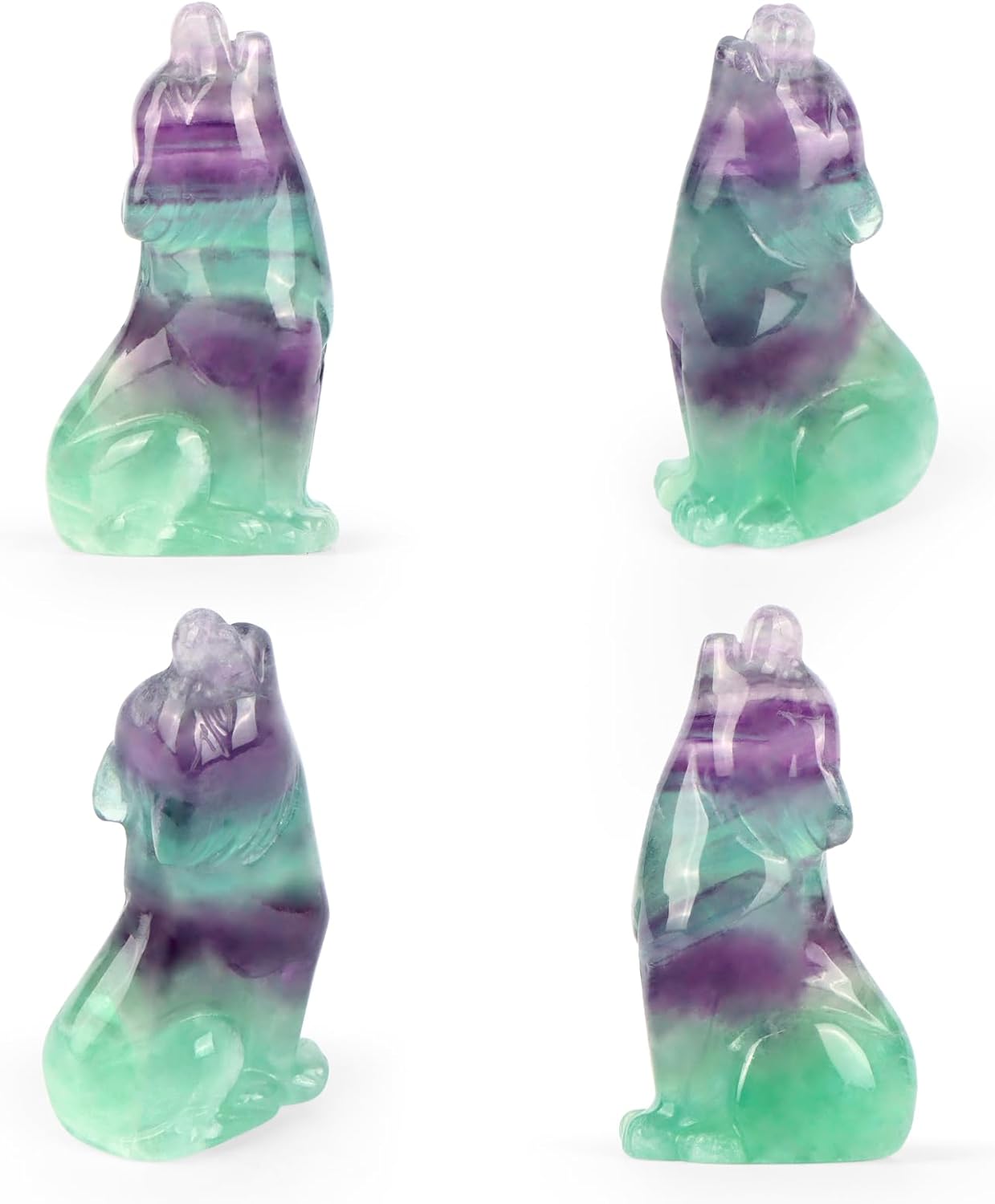 Artistone Estatua de lobo con cabeza de fluorita arcoíris de 2 pulgadas, adorno decorativo para centro de mesa del hogar, adorno curativo y
