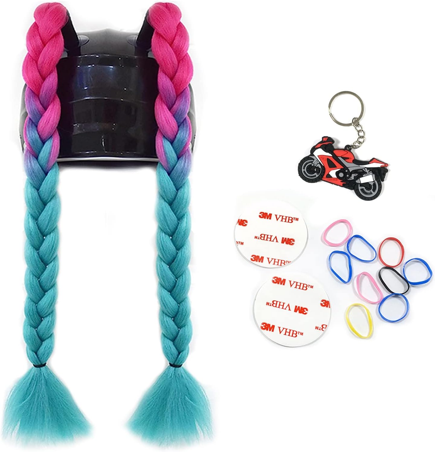 2 piezas – Casco de motocicleta, cola de caballo, casco de bicicleta, trenzas para cualquier casco, decoración de copa, reutilizable (J)