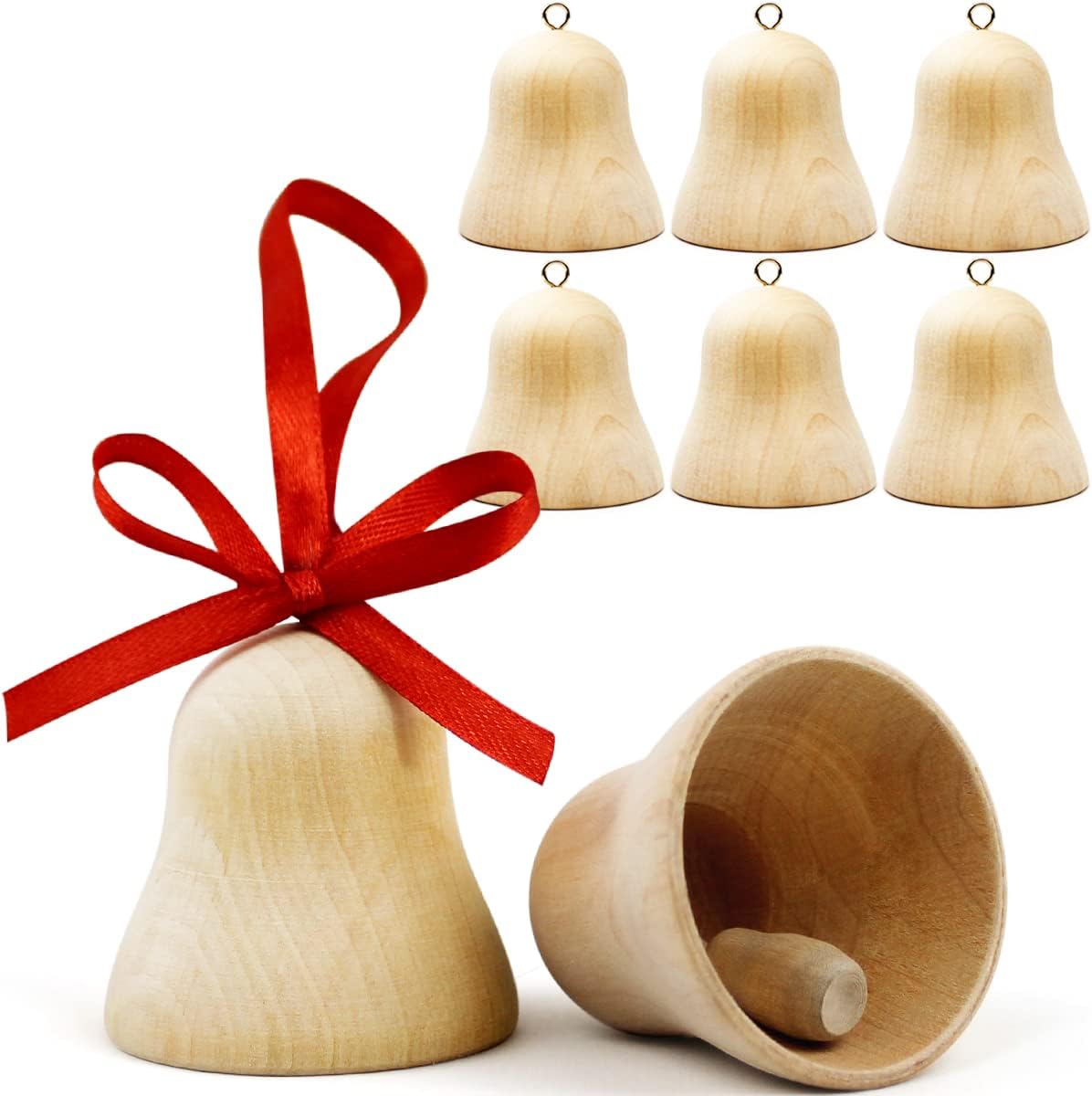 Adornos de Navidad de madera para pintar, juego de 6 unidades, campanas de Navidad en blanco para manualidades, decoración de árbol de Navidad,