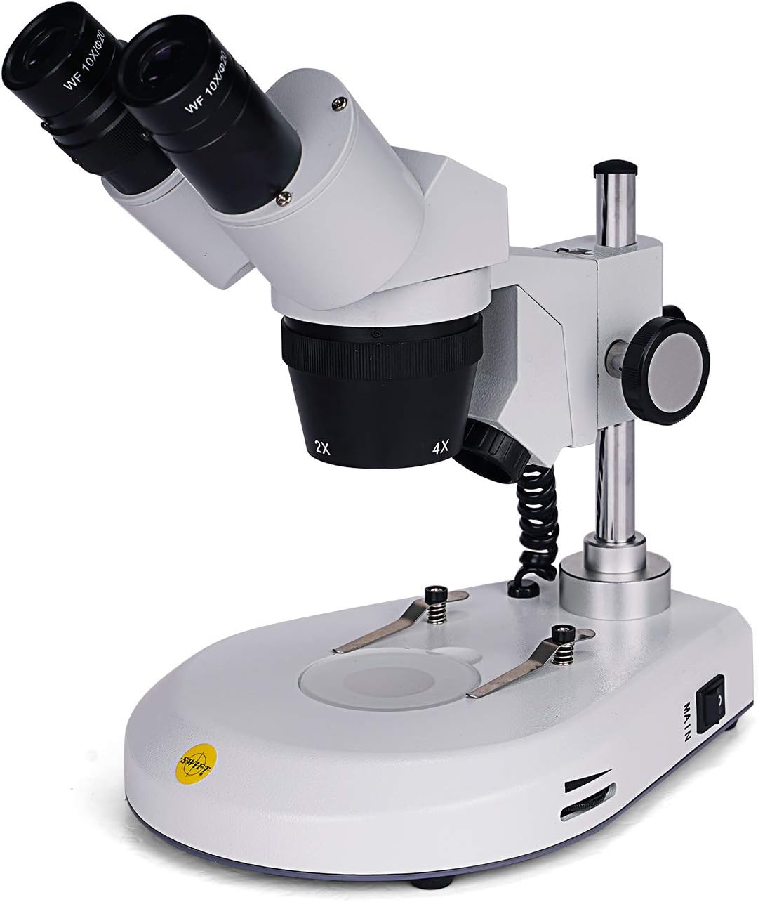 Swift S306S-20-2L 20X40X80X Ampliación delantera montada 360 microscopio estéreo binocular giratorio, oculares de campo ancho 10X y 20X, iluminación
