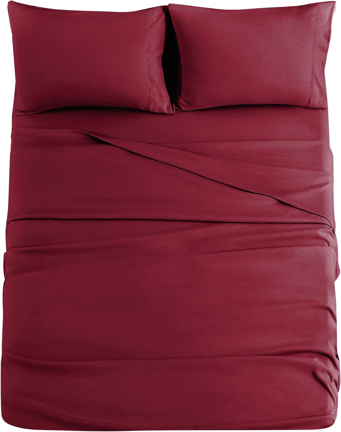 JOLLYVOGUE Juego de sábanas King de 4 piezas, color rojo oscuro para dormitorio con 14 bolsillos profundos, sábanas refrescantes con 1 sábana