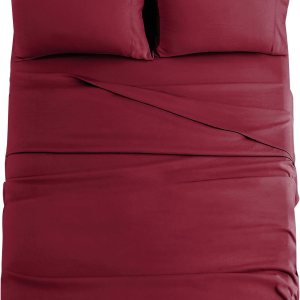 JOLLYVOGUE Juego de sábanas King de 4 piezas, color rojo oscuro para dormitorio con 14 bolsillos profundos, sábanas refrescantes con 1 sábana JOLLYVOGUE Juego de sábanas King de 4 piezas, color rojo oscuro para dormitorio con 14 bolsillos profundos, sábanas refrescantes con 1 sábana