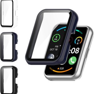 Funda protectora compatible con Huawei Watch Fit 2, funda protectora de pantalla de PC con carcasa de vidrio templado HD para Huawei Watch Fit 2 Funda protectora compatible con Huawei Watch Fit 2, funda protectora de pantalla de PC con carcasa de vidrio templado HD para Huawei Watch Fit 2