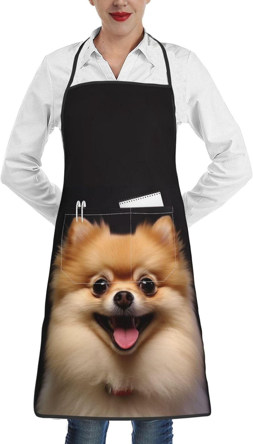 YAzgaN Delantal estampado de Pomerania de pelo corto, para mujeres y hombres, con bolsillos, la superficie es lisa y no propensa al polvo, no se