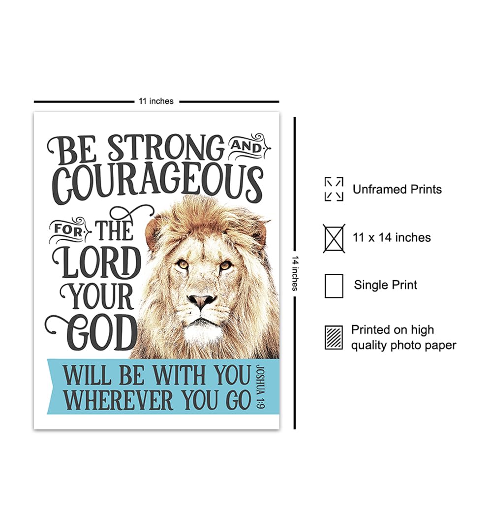 Bible Verse Christian Wall Decor 11×14 – Lion Scripture Decor – Motivational, Sayings, Inspirational Quotes – Religious Art – Christian Wall Art for