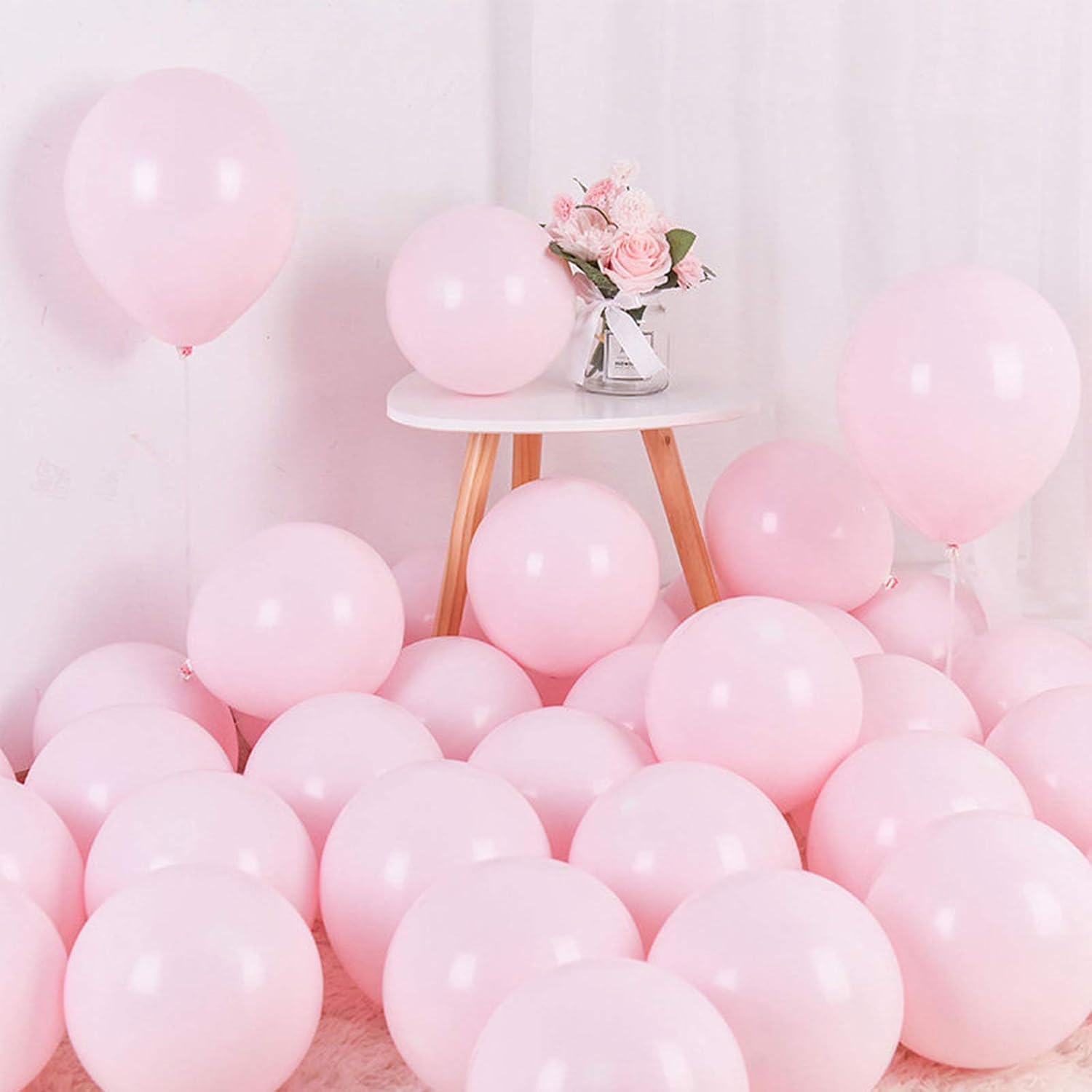 Globos rosa pastel de 12 pulgadas, 50 globos de látex para fiesta, baby shower, globos de helio, globos de cumpleaños rosa