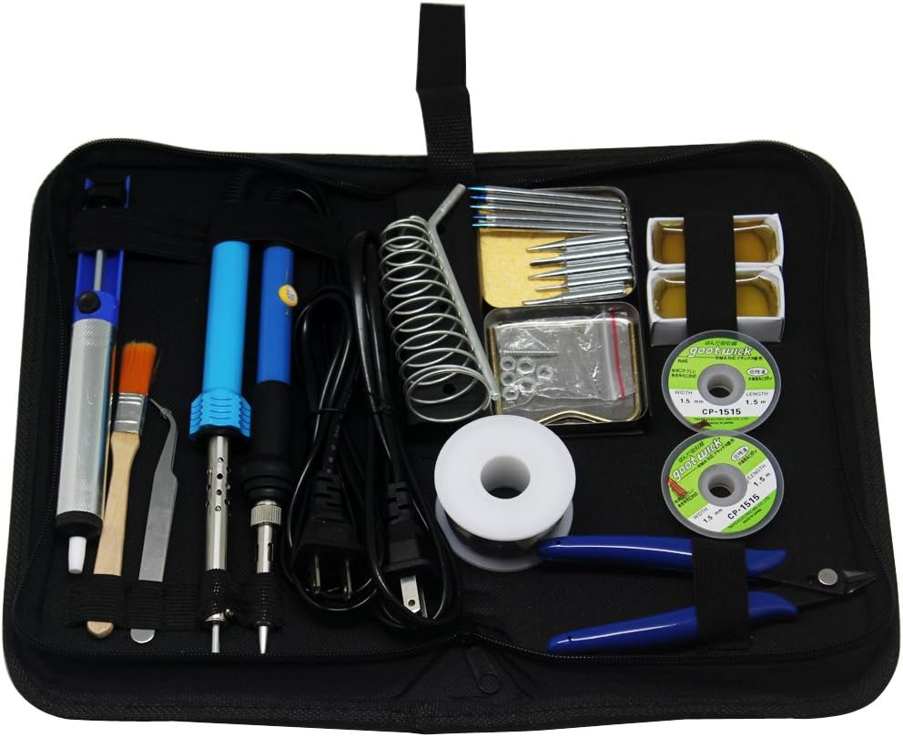 AideBench SPE1 Kit de soldador 23 en 1 30 W 60 W, puntas de soldadura, bomba de desoldadura, alambre de cobre, colofonia, pinzas, soporte de