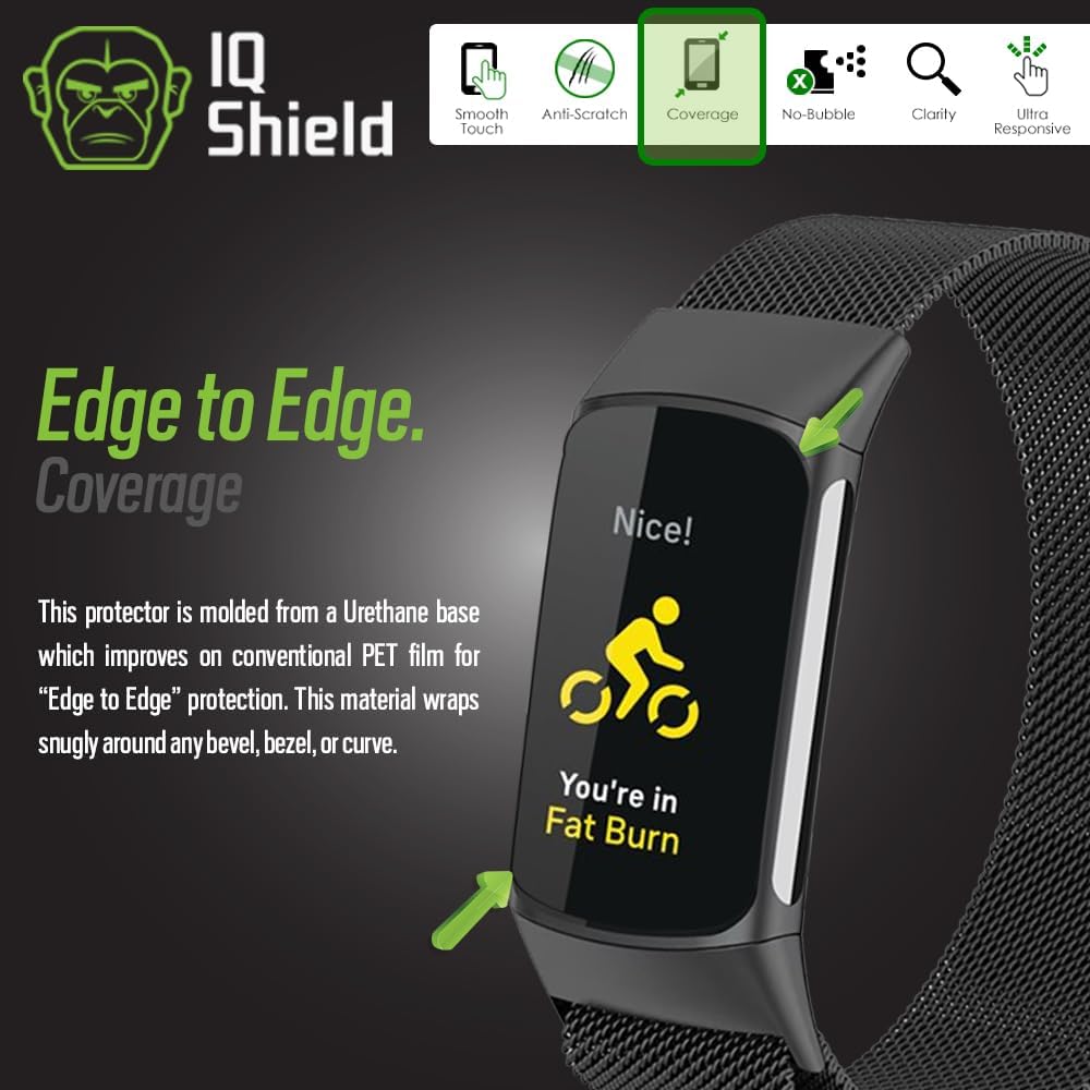 IQShield Protector de pantalla compatible con Fitbit Charge 6  Charge 5 (paquete de 6) película de TPU transparente antiburbujas