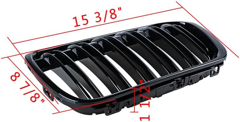 Rejilla de riñón frontal negra brillante, radiador de doble aleta, listones gemelos compatibles con BMW F48 F49 X1 Serie X 2016 2017 2018