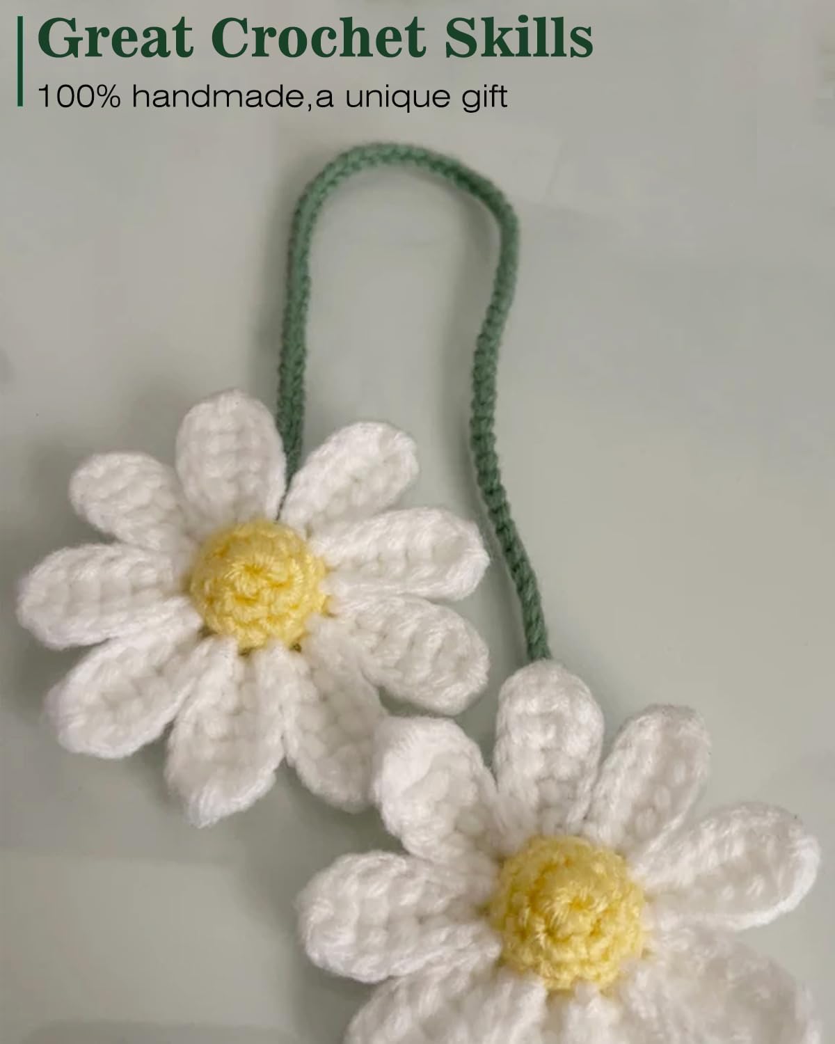 Accesorios de automóvil con margaritas de ganchillo para mujeres y niñas, bonitos dijes colgantes para espejo retrovisor, hechos a mano, margaritas,