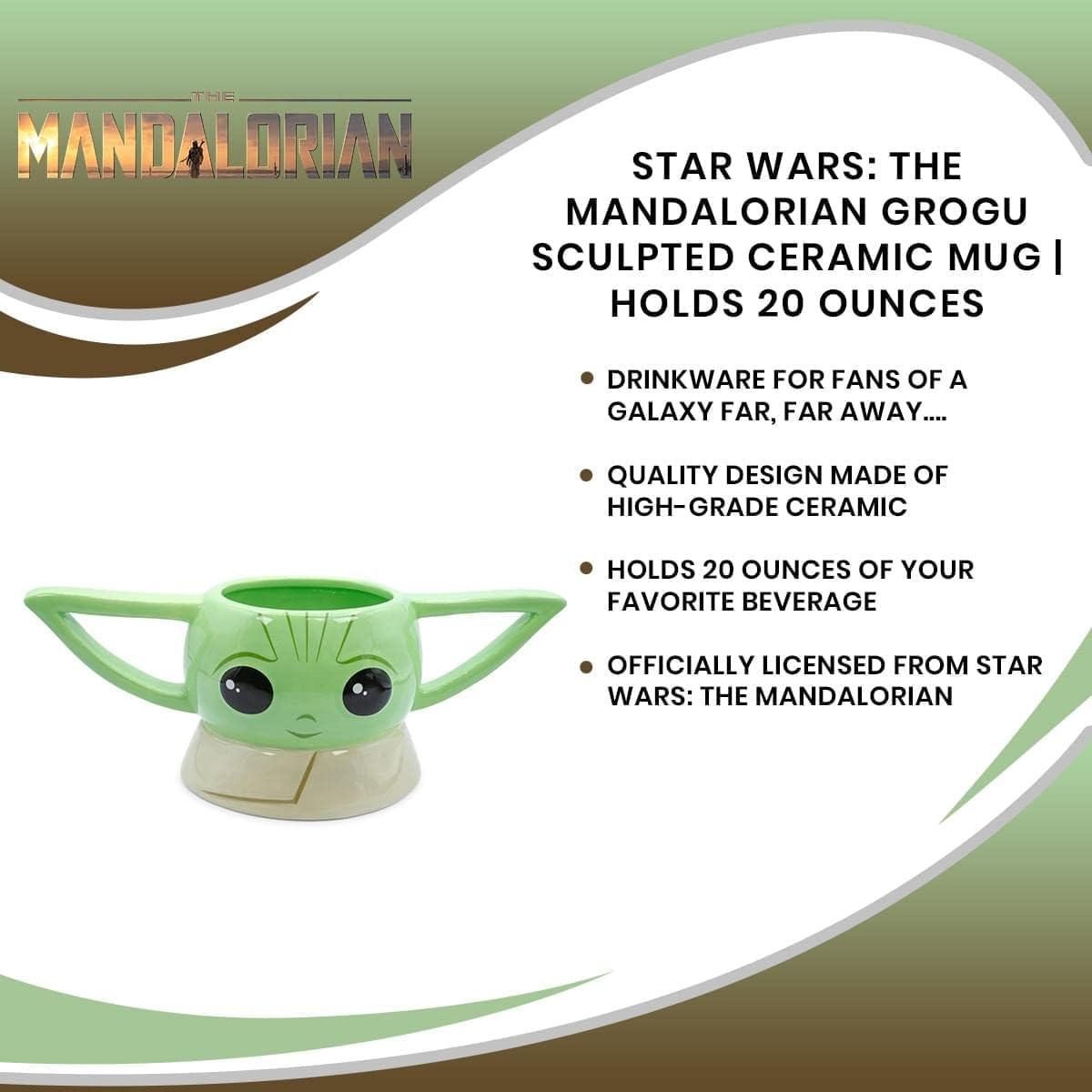STAR WARS The Mandalorian Grogu – Taza de cerámica esculpida  Taza de café grande sin BPA para expreso, cafeína, bebidas, esenciales para el hogar y