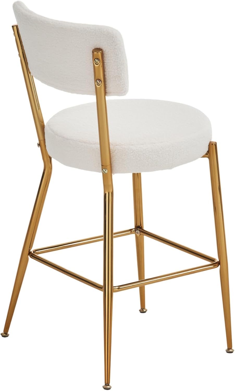Polibi Juego de 2 sillas de bar tapizadas de tela de peluche beige moderna con patas de metal dorado y reposapiés, 2 piezas de taburete alto con
